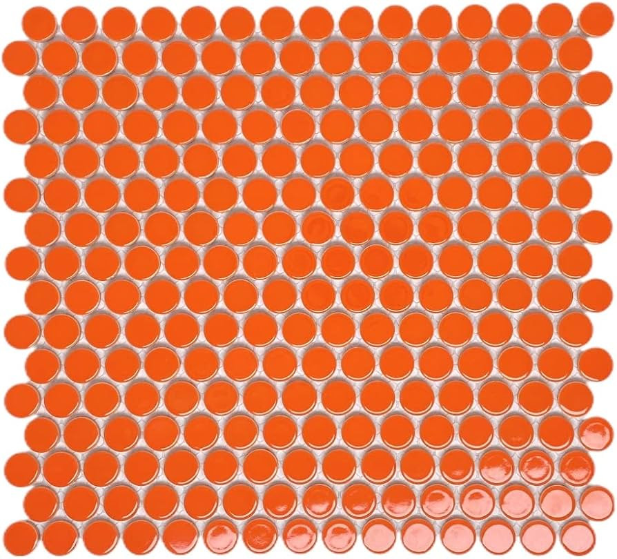 Orange Penny Round Porcelain Mosaic (Box of 10 Sqft), Floor and Wall Tile, Backsplash Tile, Bathr... | Amazon (US)