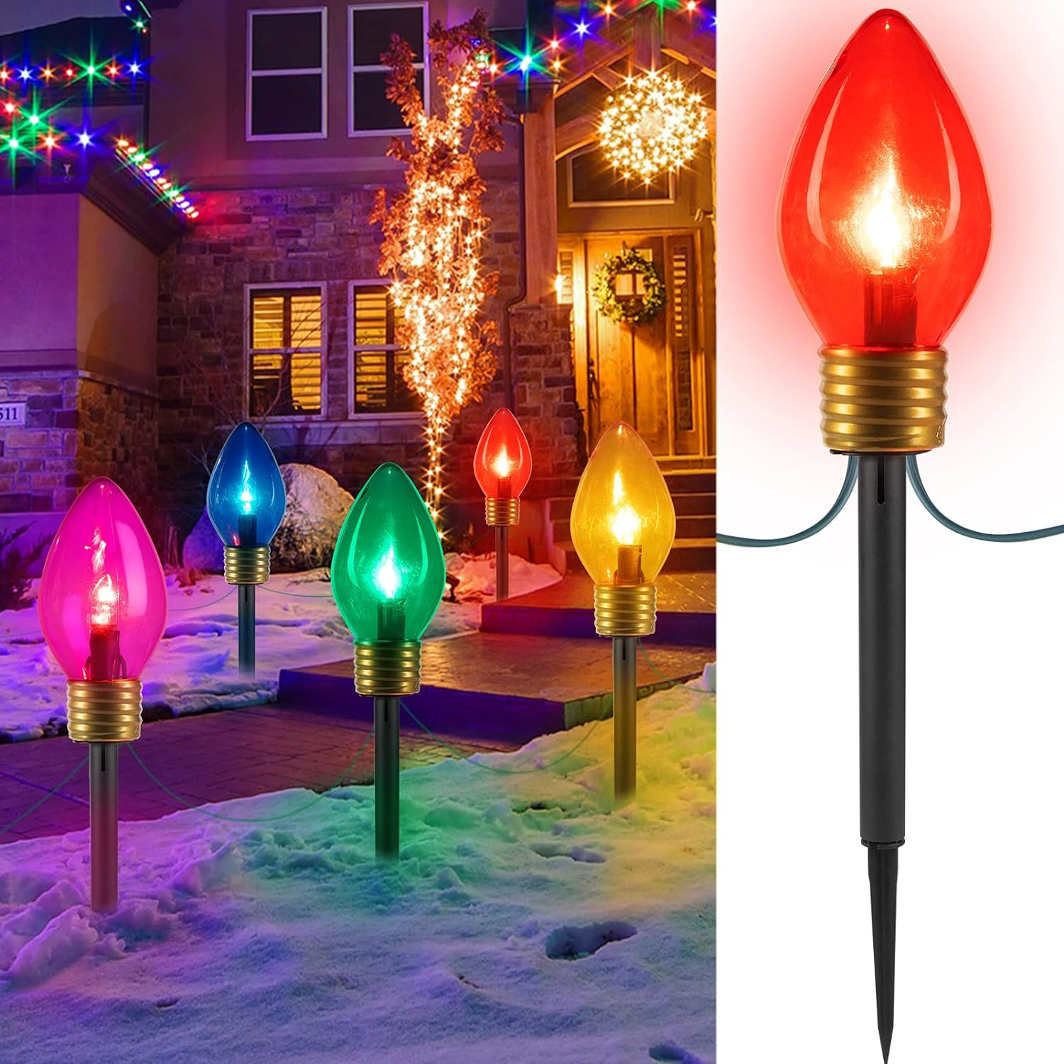 Jumbo C9 Christmas Lights Outdoor Decoration Lawn with Pathway Marker Stake | Amazon (US)
