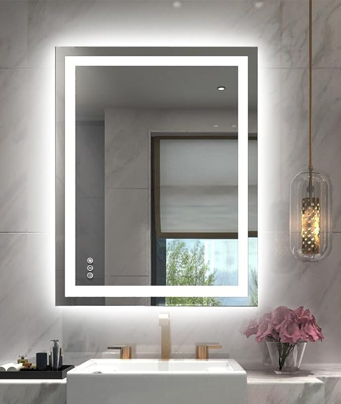 Amorho LED Bathroom Mirror 24"x 36" with Front and Backlight, Stepless Dimmable Wall Mirrors with... | Amazon (US)