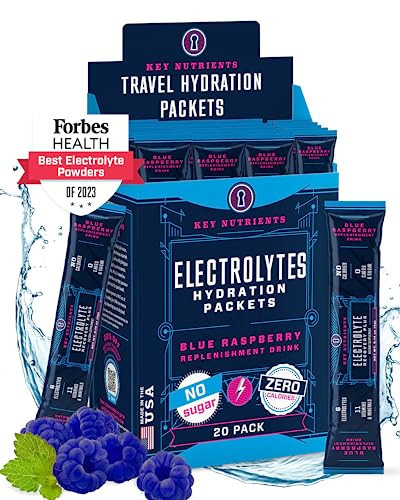 KEY NUTRIENTS Electrolytes Powder Packets - Delicious Blue Raspberry 20 Pack Hydration Packets - Travel Hydration Powder - No Sugar, No Calories, Gluten Free - Made in USA | Amazon (US)