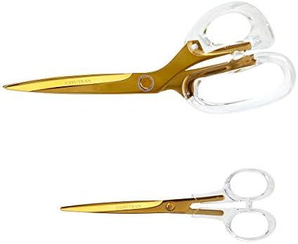 EXPUTRAN Acrylic Scissors, 9 inch and 7inch Set , Clear and Gold-Toned Scissors for Left and Righ... | Amazon (US)