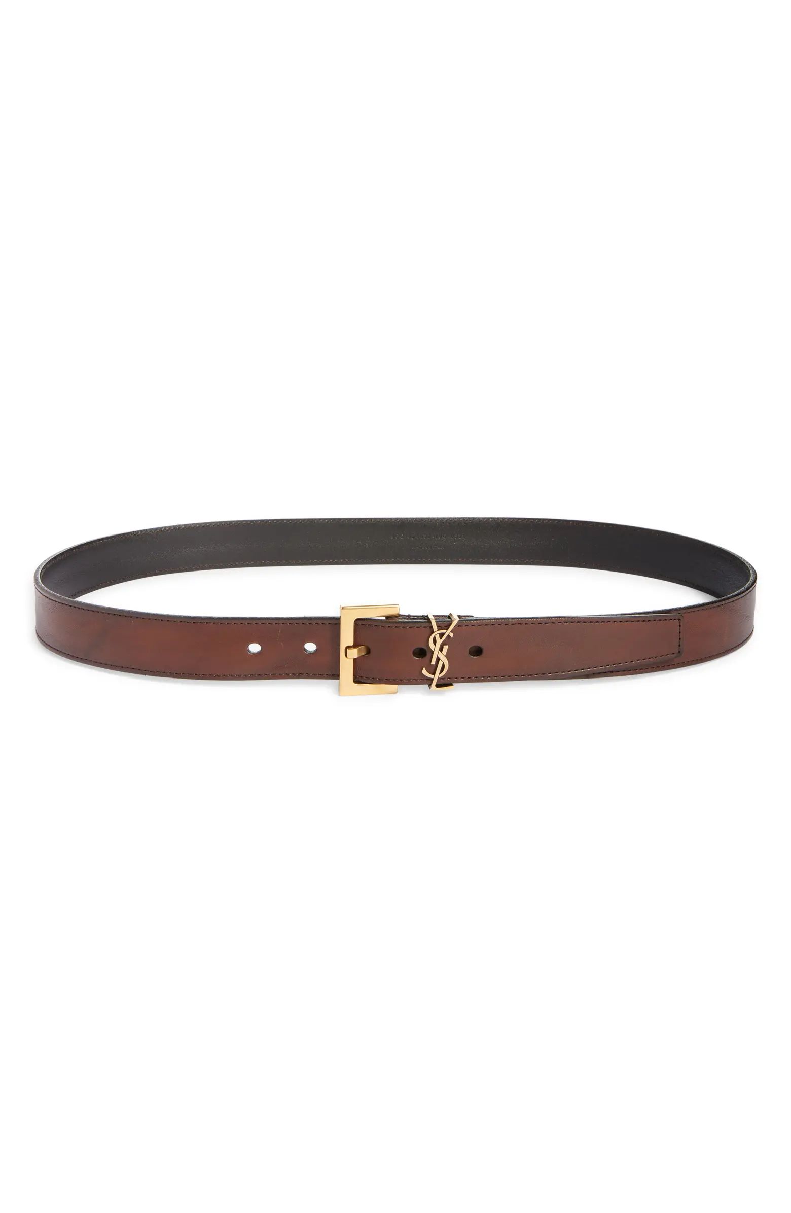 Monogram Aged Leather Belt | Nordstrom