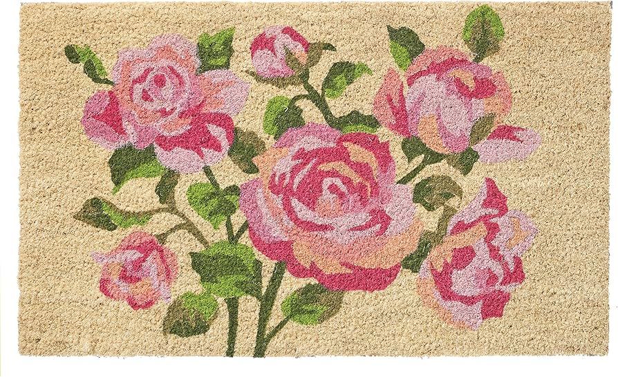 HF by LT Pink Roses 100% Coir Doormat, 18 x 30 inches, Naturally Durable, PVC-Backing, Sustainabl... | Amazon (US)