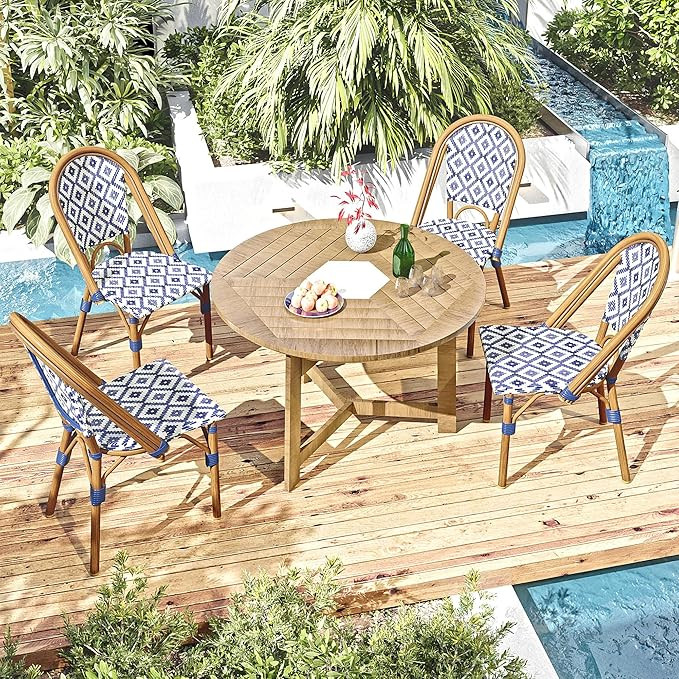 Bistro Chair Set of 4, Outdoor Armless Patio Dining Chairs with Hand-Woven Rattan, Stackable Wick... | Amazon (US)