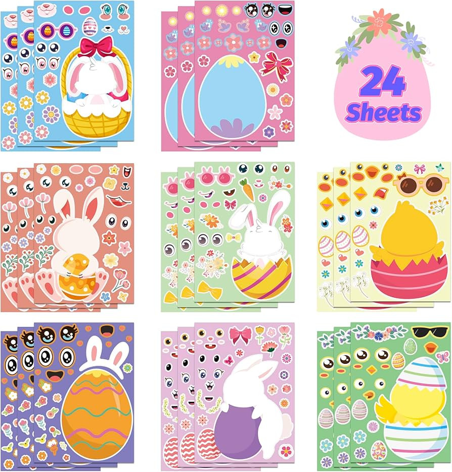OHOME Easter Basket Stuffers - 24 Sheets Easter Crafts Stickers for Kids | DIY Happy Egg Bunny Ea... | Amazon (US)