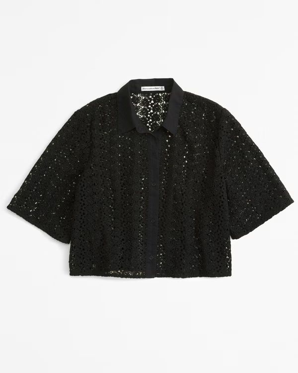 Women's Short-Sleeve Cropped Lace Shirt | Women's Clearance | Abercrombie.com | Abercrombie & Fitch (US)