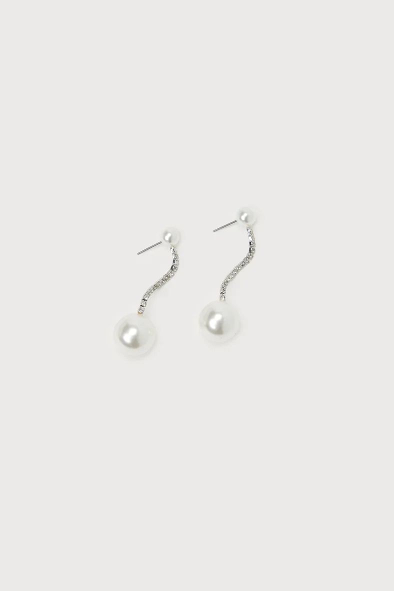 Stunning Design Silver Pearl Rhinestone Drop Earrings | Lulus