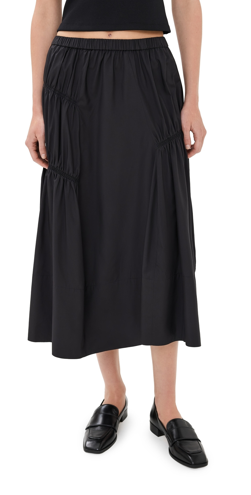 Tibi Shirred Nylon Paneled Skirt Black L | Shopbop