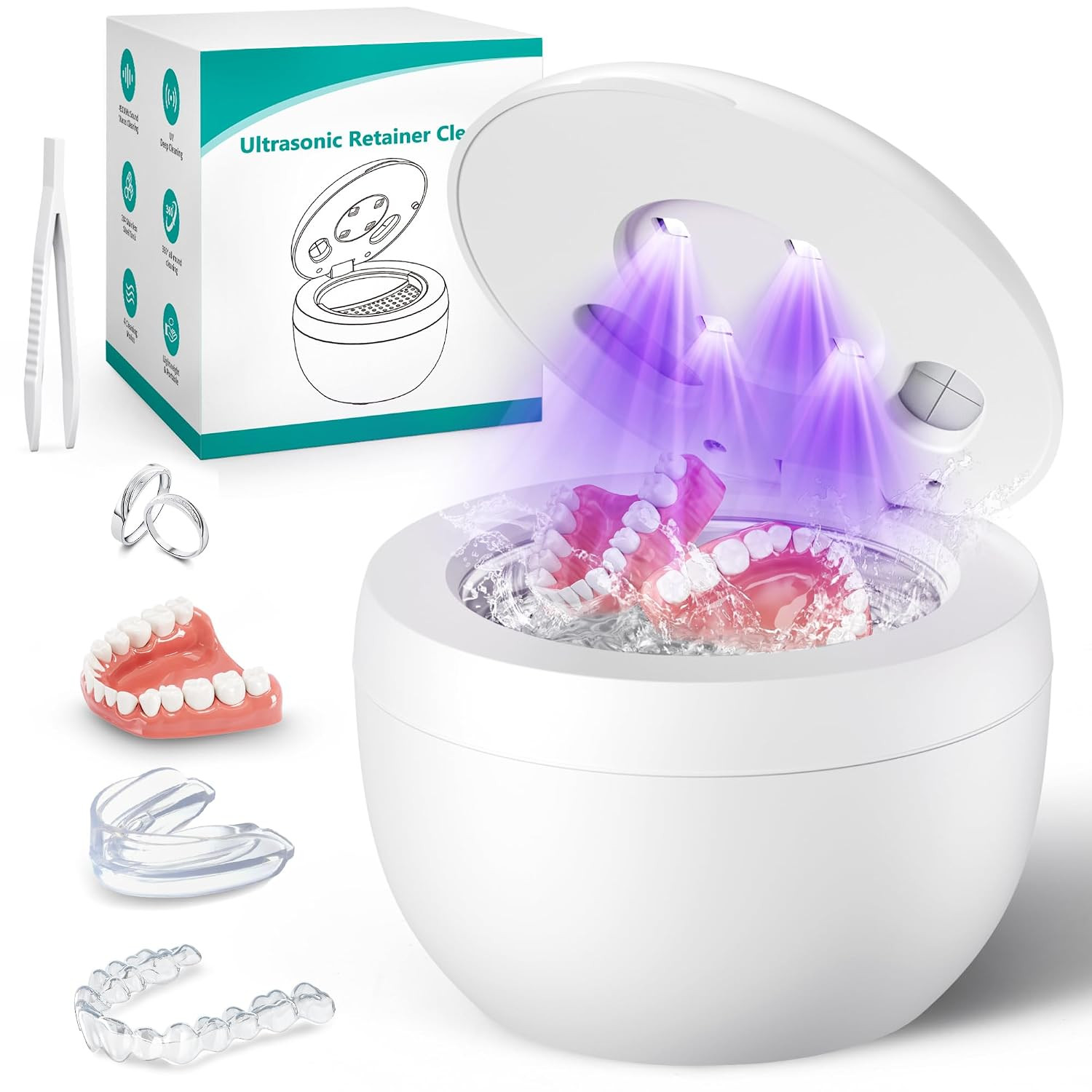 Upgraded Ultrasonic Retainer Cleaner, 45kHz Ultrasonic Dentures Cleaner for Night Guards, Braces, Aligner, Toothbrush, Jewelry and More, 4 Modes Cleaning Pod 200ML | Amazon (US)