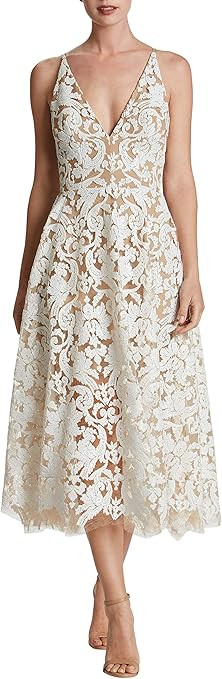 Dress the Population Women's Blair Plunging Fit and Flare Midi Dress | Amazon (US)