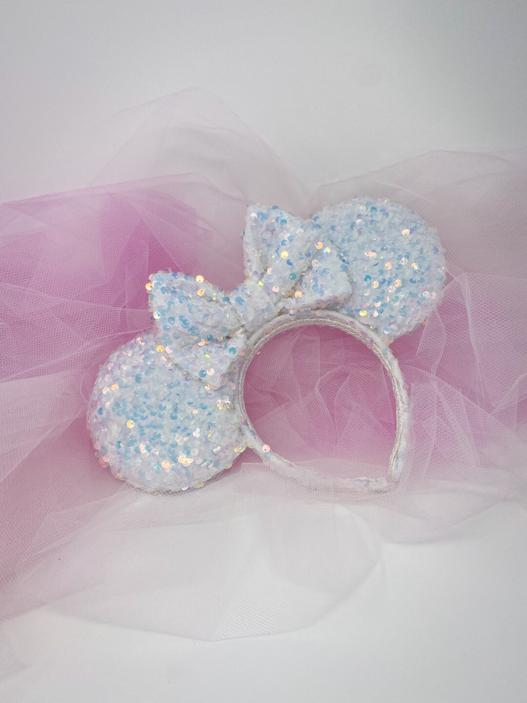 Mouse Ears Headband White Iridescent Sparkly Disney Mickey - Etsy | Etsy (US)