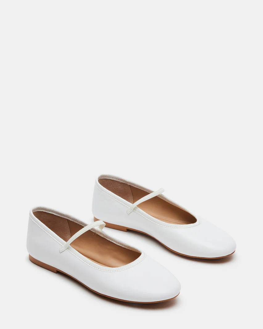 BOUQUET White Leather Mary Jane Ballet Flat | Women's Flats | Steve Madden (US)