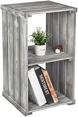 2 Tier Dark Gray Wood Crate Design Storage Shelf Organizer Cubby, Bookcase Shelving Unit | Amazon (US)