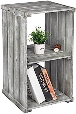 2 Tier Dark Gray Wood Crate Design Storage Shelf Organizer Cubby, Bookcase Shelving Unit | Amazon (US)