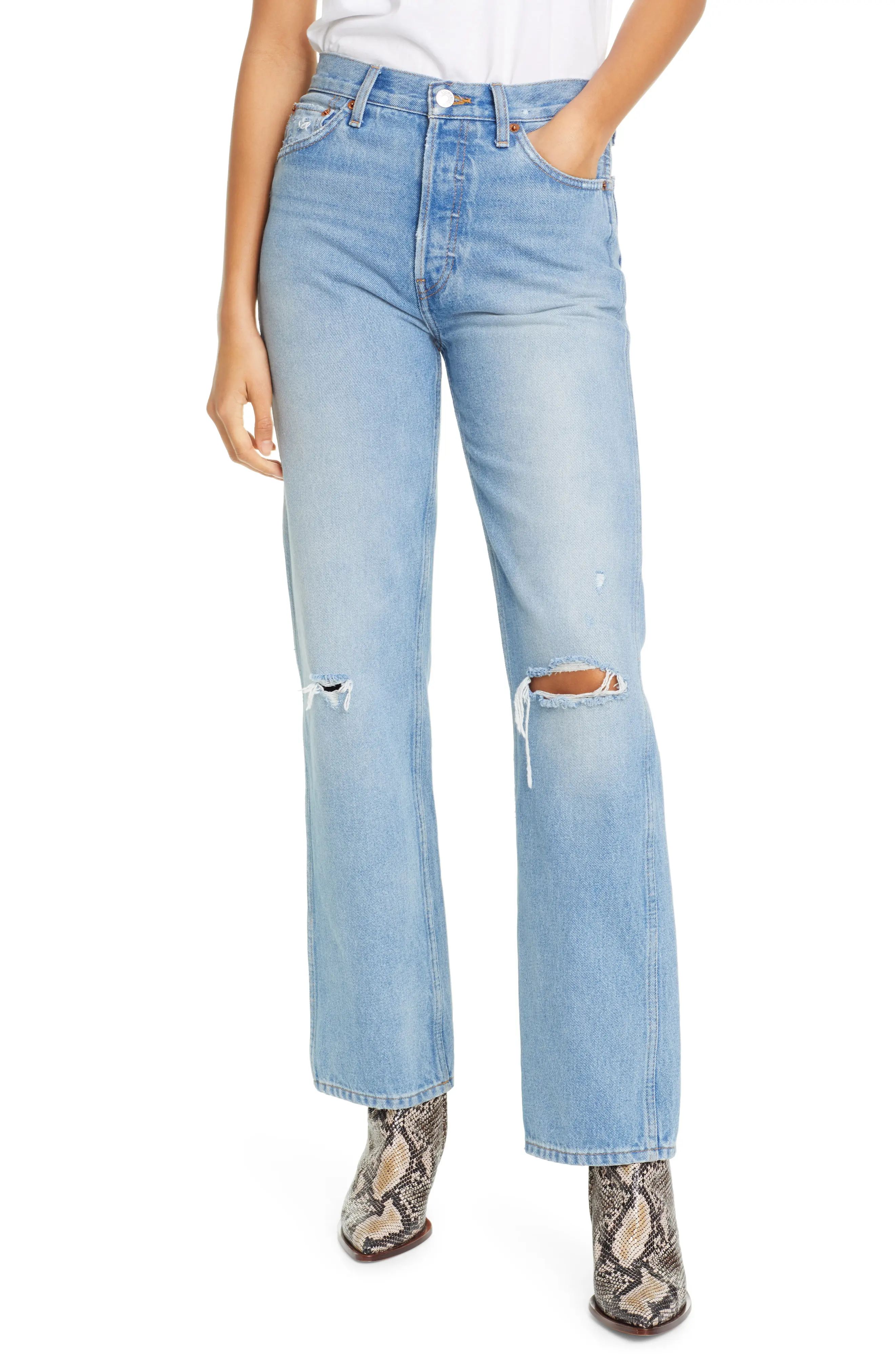 Women's Re/done '90S Ripped High Waist Loose Straight Leg Jeans, Size 25 - Blue | Nordstrom