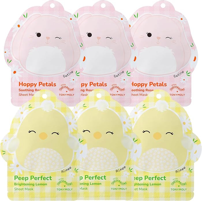TONYMOLY x Squishmallows 6-Piece Easter Sheet Mask Gift Set – Aimee Vitamin C Lemon + Satine Ro... | Amazon (US)