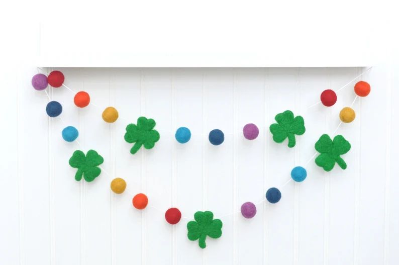 Rainbow Shamrock Garland - St. Patrick's Day Mantel Decoration - Wool Felt Balls (1 inch size) | Etsy (US)
