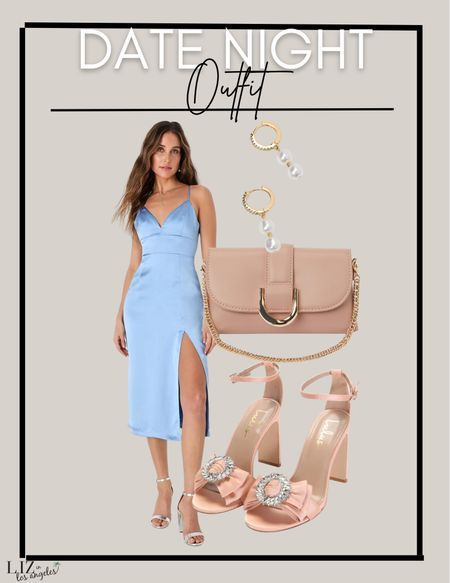 This date night outfit is a great going out look or a great outfit for a night out with the girls.  It could even be worn for a wedding guest outfit or a baby shower outfit.  I love the blue slip dress paired with a nude heel for a perfect special occasion outfit 

#LTKstyletip #LTKSeasonal #LTKFind