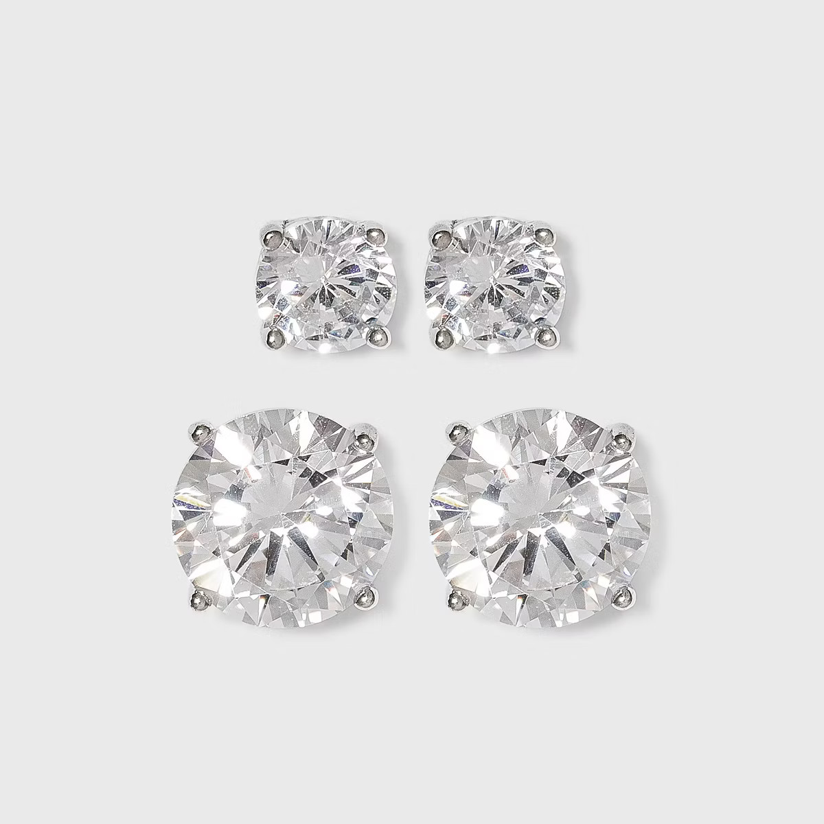 Sterling Silver Cubic Zirconia Stud Earring Set 2pc Round 5MM/8MM - A New Day™ Silver | Target