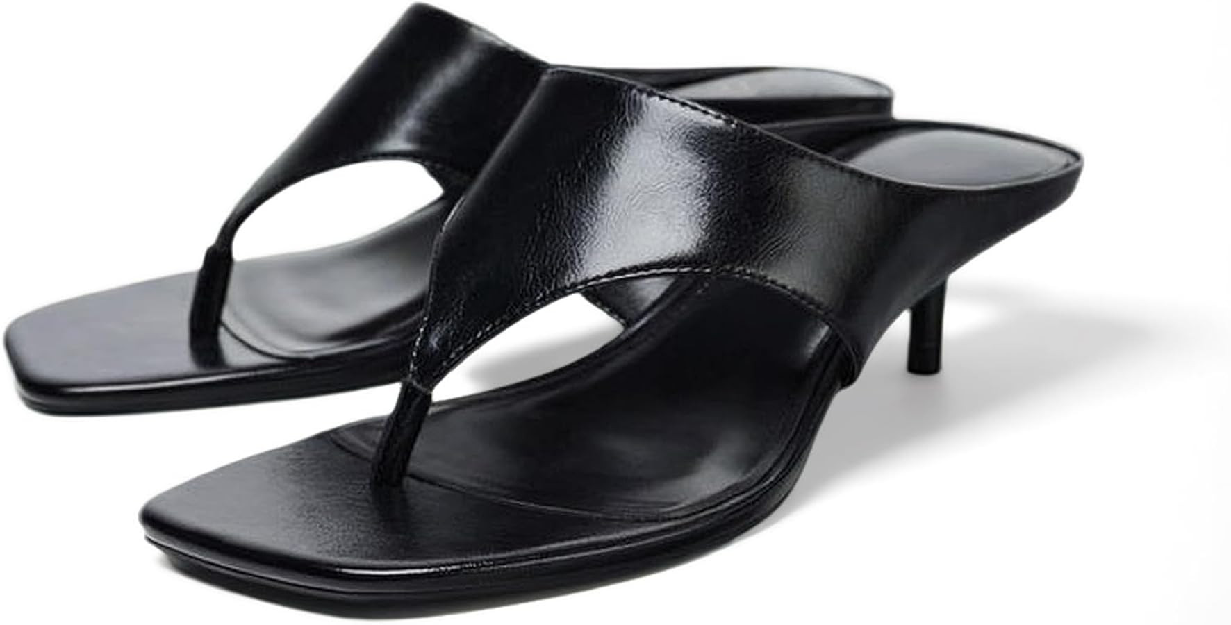 Women's Leather Stiletto Heeled Thong Sandals Fashion Comfortable Square Open Toe Slip On High He... | Amazon (US)