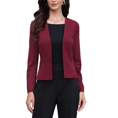 INSPIRE CHIC Women's Work Office Casual Long Sleeve Open Front Collarless Suit Jackets Large Burgundy | Target