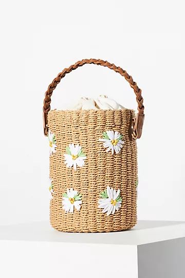 Daisy Embellished Straw Bucket Bag | Anthropologie (US)