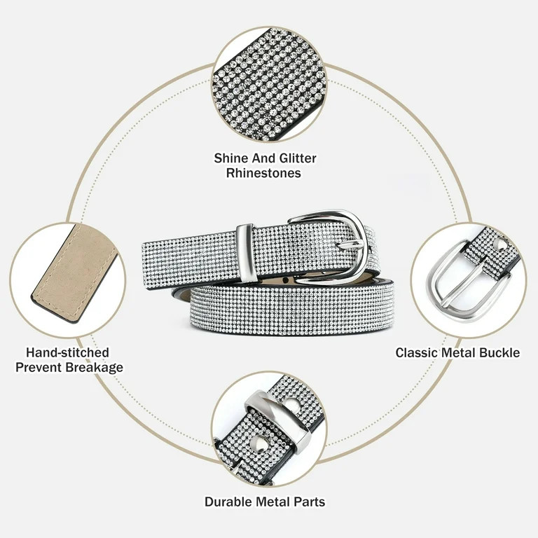RISANTRY Rhinestone Belt for Women, Sparkly Glitter Diamond Belt for Jeans | Walmart (US)