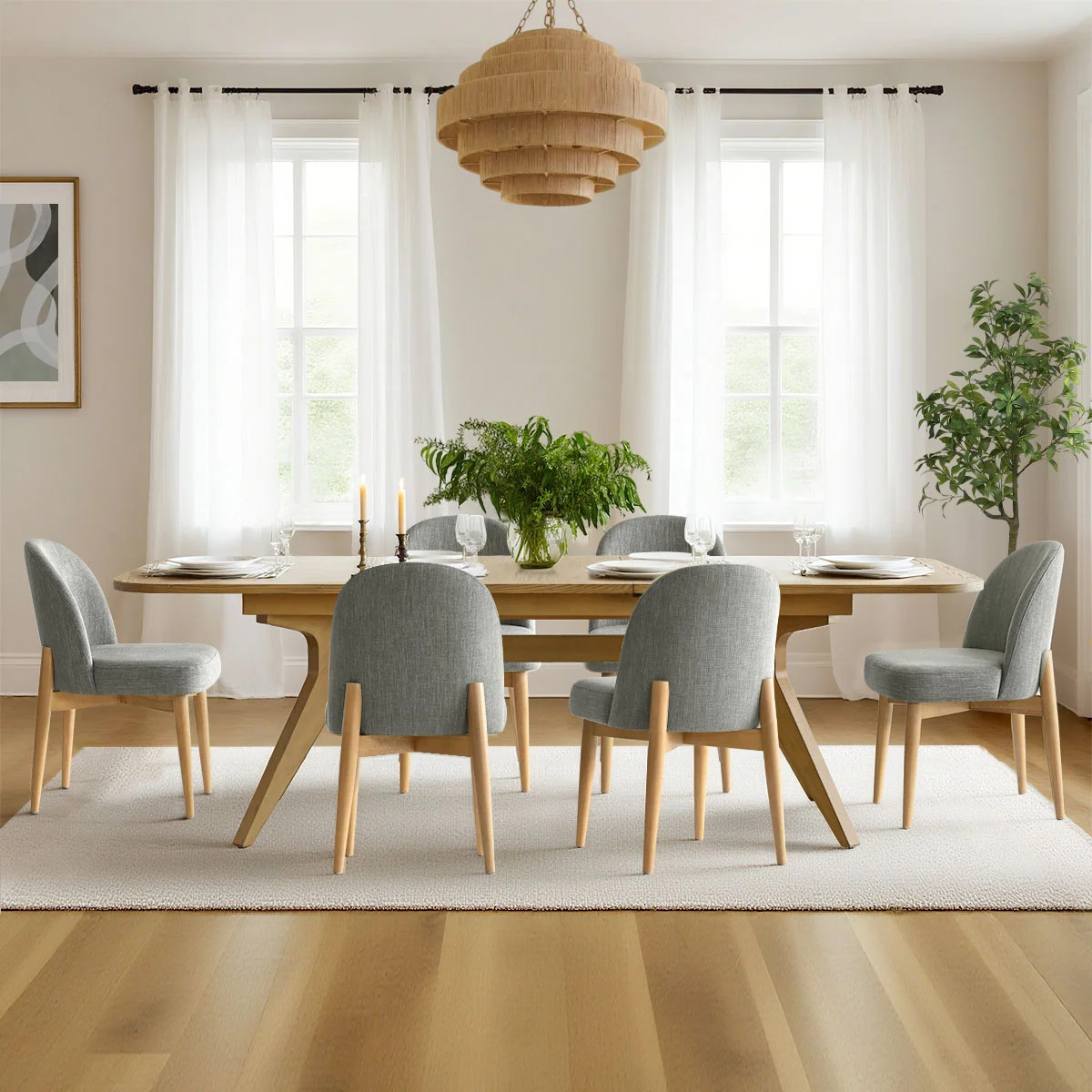 7-Piece Wood Dining Set with 6 Upholstered Chairs and Extendable Trestle Table | Wayfair North America