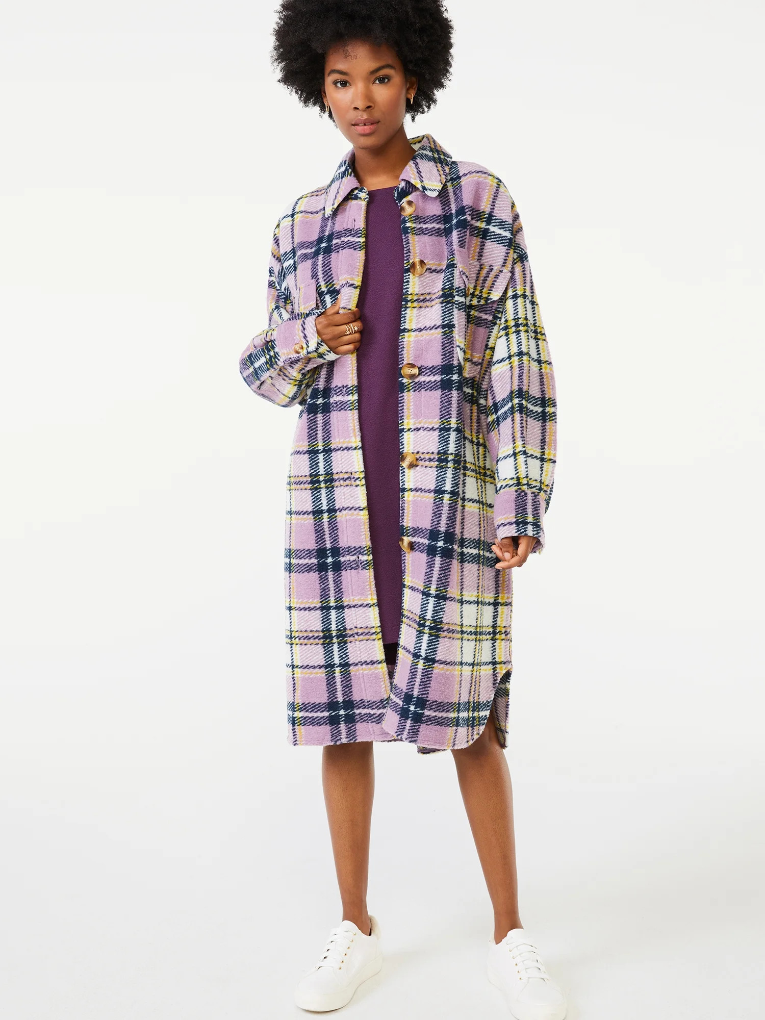 Scoop Women's Long Sleeve Oversized Plaid Shacket - Walmart.com | Walmart (US)