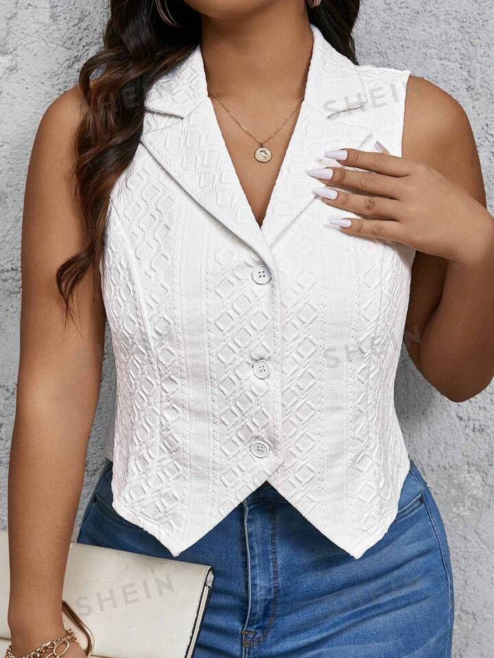 SHEIN Privé Plus Size Women's Summer Solid Lapel Neck Casual/Office Wear Vest | SHEIN