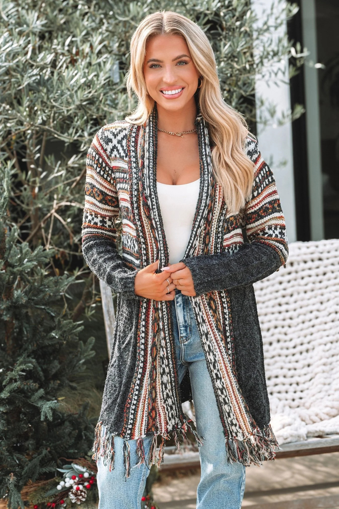 Black Tribal Print Fringe Duster Cardigan | Magnolia Boutique