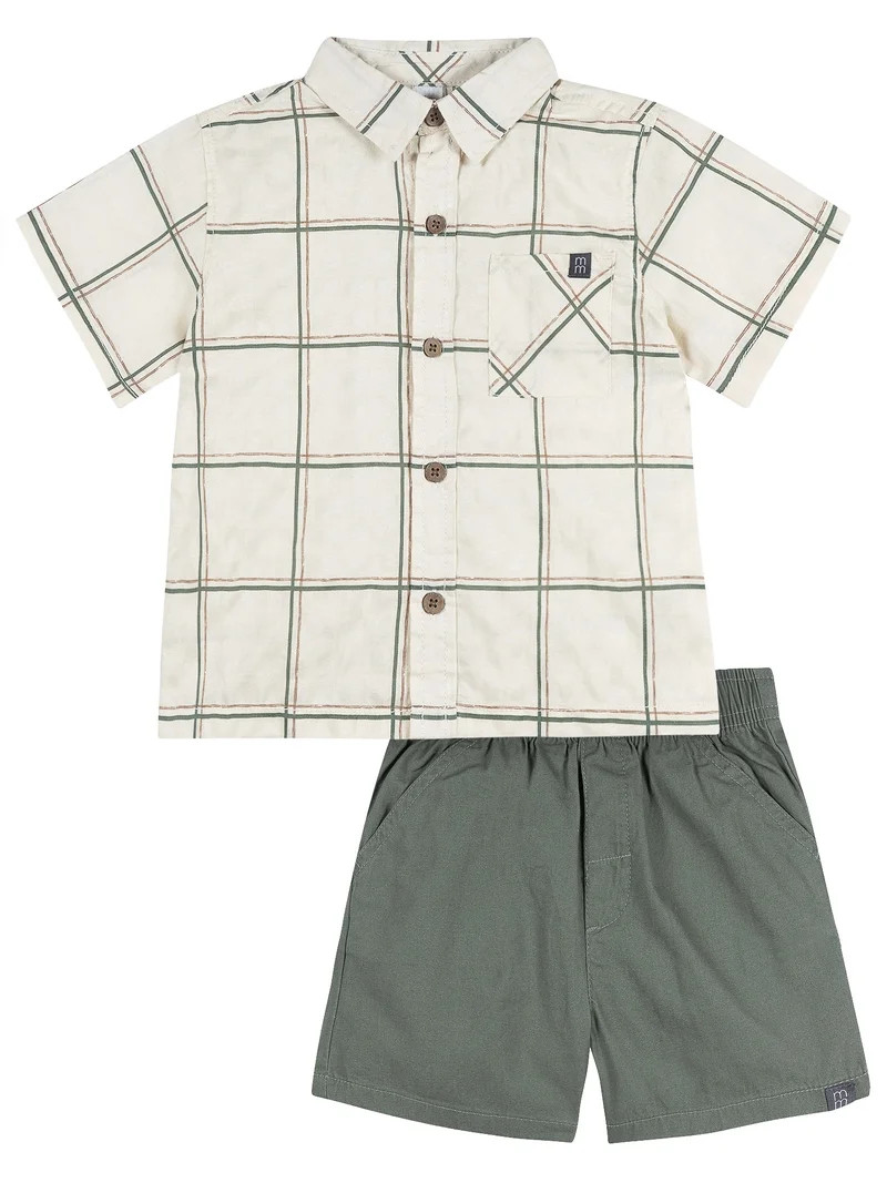 Modern Moments by Gerber Baby and Toddler Boy Button Front Shirt and Short Set, 2-Piece, Sizes 0/... | Walmart (US)