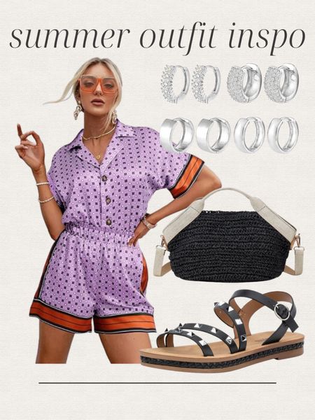 Amazon summer outfit inspo, cute romper, silver earrings,  handbag, studded sandals, vacation outfit, date night outfit 


#LTKStyleTip #LTKFindsUnder50 #LTKItBag
