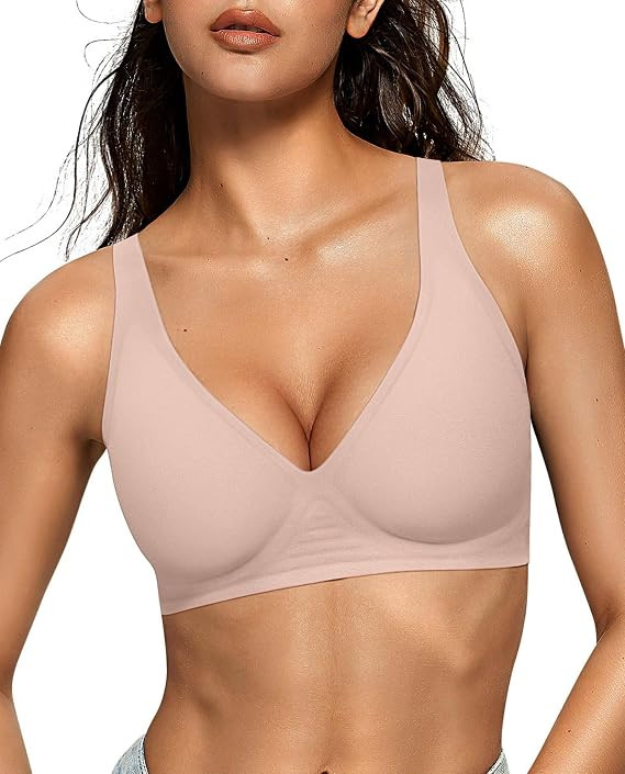 OEAK Womens Deep V Bras Wireless Comfortable Bra Supportive No Underwire Bras Tshirt Push Up Bral... | Amazon (US)