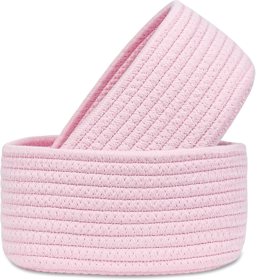 【2 Pack】ABenkle Small Woven Baskets, Tiny Oval Shallow Storage Baskets, Mini Cotton Rope Empt... | Amazon (US)