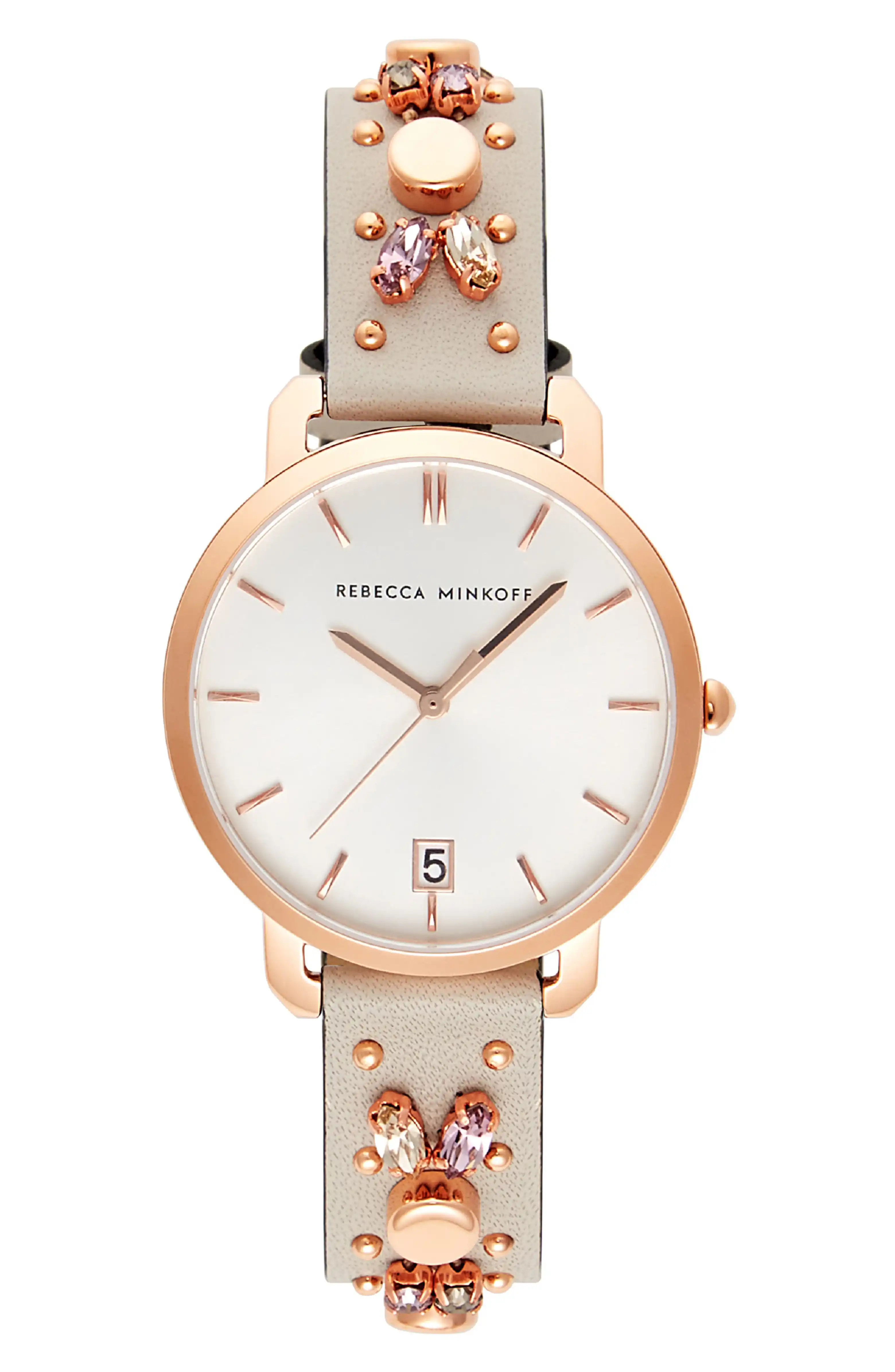 Billie Studded Leather Strap Watch, 34mm | Nordstrom