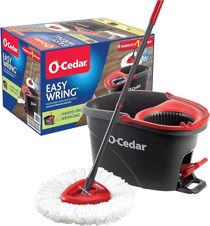 O-Cedar EasyWring Microfiber Spin Mop, Bucket Floor Cleaning System, Red, Gray | Amazon (US)