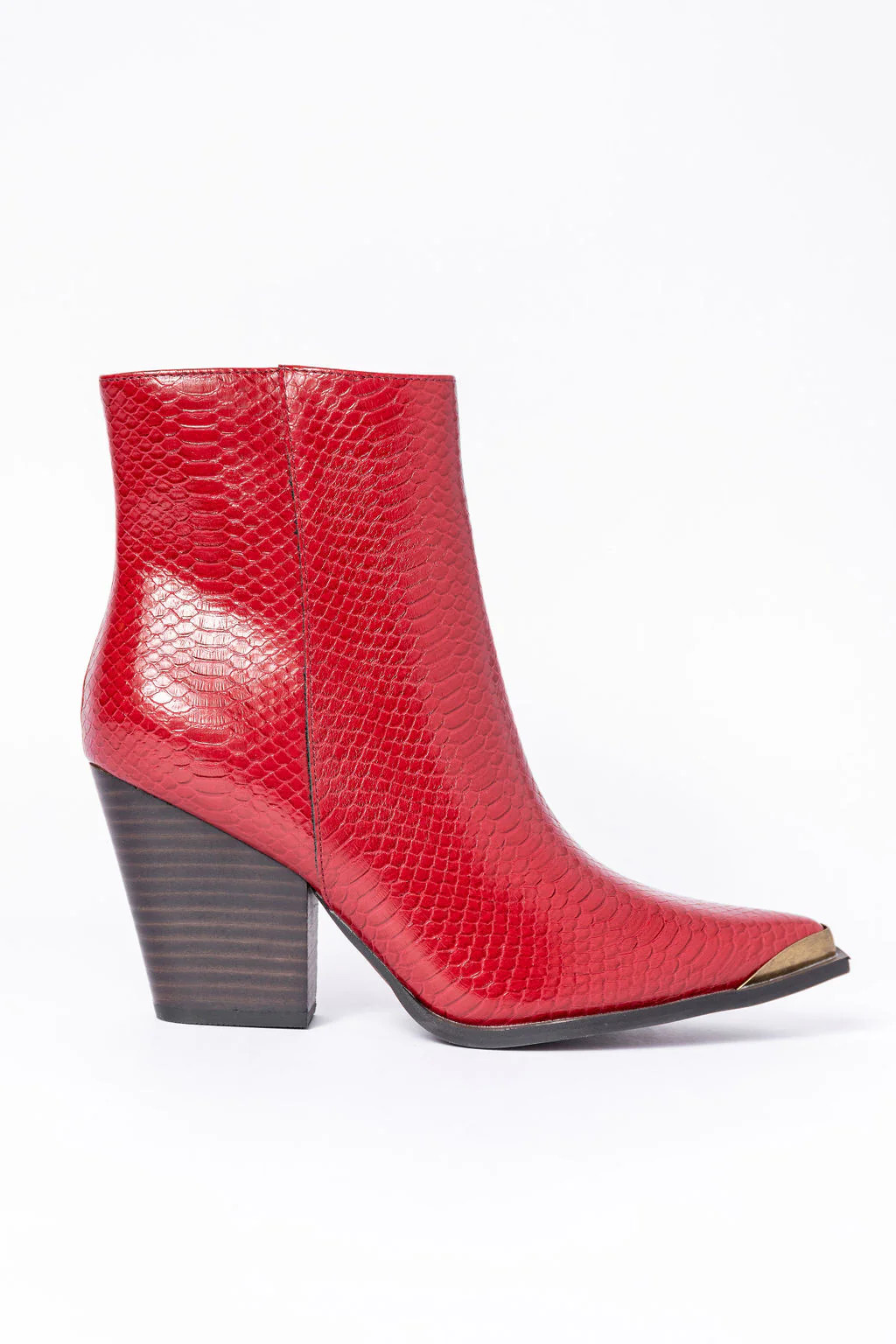Jessie Red Snakeskin Pointed Toe Booties SALE | Pink Lily