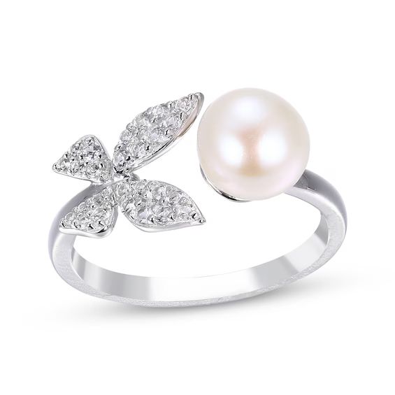 Cultured Pearl & Round-Cut White Lab-Created Sapphire Butterfly Deconstructed Ring Sterling Silve... | Kay Jewelers