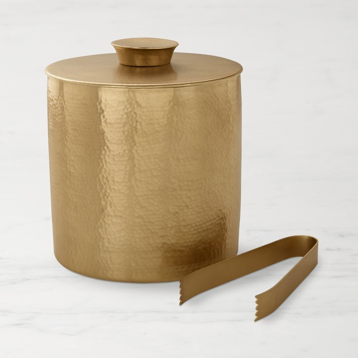 Williams Sonoma Antique Brass Ice Bucket with Tongs | Williams-Sonoma