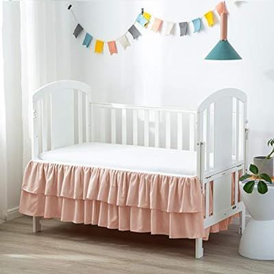 Komfor Crib Bed Skirt Dust Ruffle Double Layer Brushed Microfiber Nursery Crib Toddler Bedding Sk... | Amazon (US)