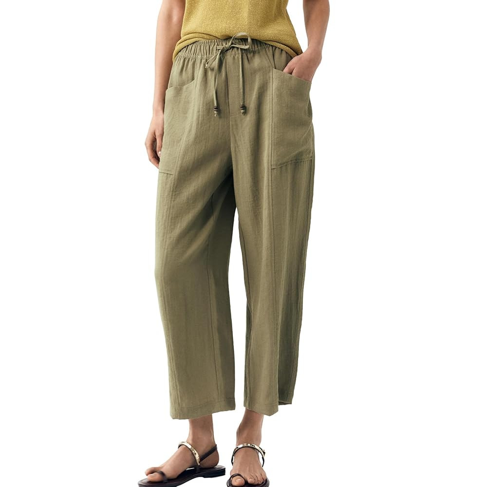 Womens Cotton Linen Summer Palazzo Pants Flowy Wide Leg Casual Lounge Pant Beach Trousers with Po... | Amazon (US)