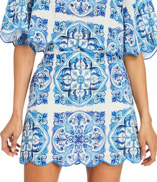 Pilar Printed A-Line Scallop Coordinating Mini Skirt | Dillard's