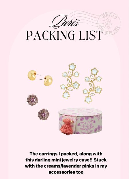 Gold stud earrings, white floral ASHA earrings, and pink crystal earrings for my trip to Paris/Normandy 🌸 #JCrew #ASHA #LisiLerch #statementearrings #goldearrings 

#LTKtravel #LTKitbag #LTKwedding