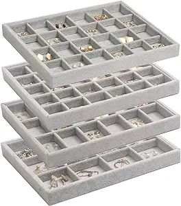 DIOMMELL Set of 4 Stackable Velvet Jewelry Trays Organizer, Jewelry Display Storage Box Showcase ... | Amazon (US)