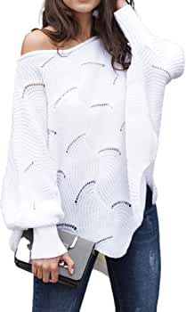 Women's Pullover Batwing Sleeve Loose Hollow Knit Sweaters | Amazon (US)