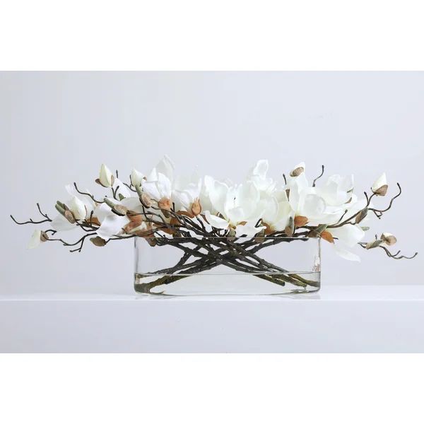 Fuchsia Blooms Floral Centerpiece Water Illusion Magnolia Arrangement in Vase | Wayfair North America