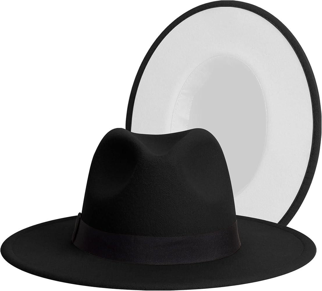 Wide Brim Fedora Hats for Women & Men Classic Dress Panama Hat Adjustable Felt Hat with Band | Amazon (US)