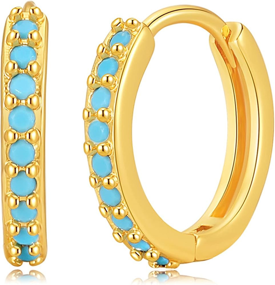 Gold Hoop Earrings for Women 18K Real Gold Plated Chunky Gold Hoop Earrings Ladies Dainty Colorfu... | Amazon (US)