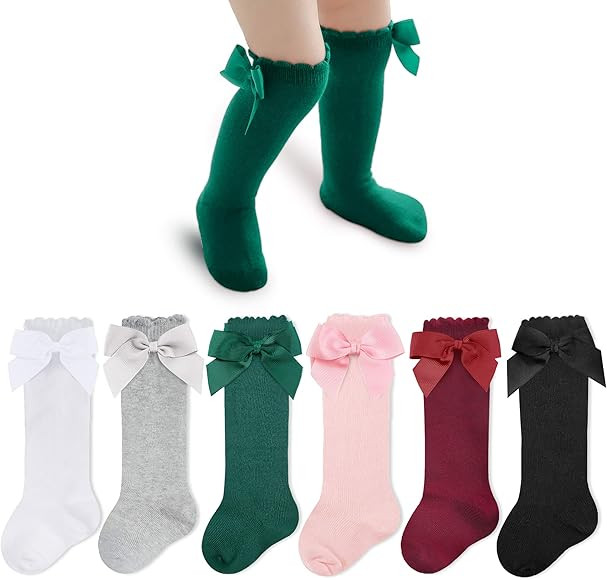 CozyWay Baby Girls Knee High Socks 3/6 Pack Bow Long Stockings Infants Toddlers Ruffled Socks Sch... | Amazon (US)